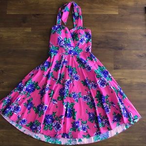 Hot Pink Floral Pinup Dress